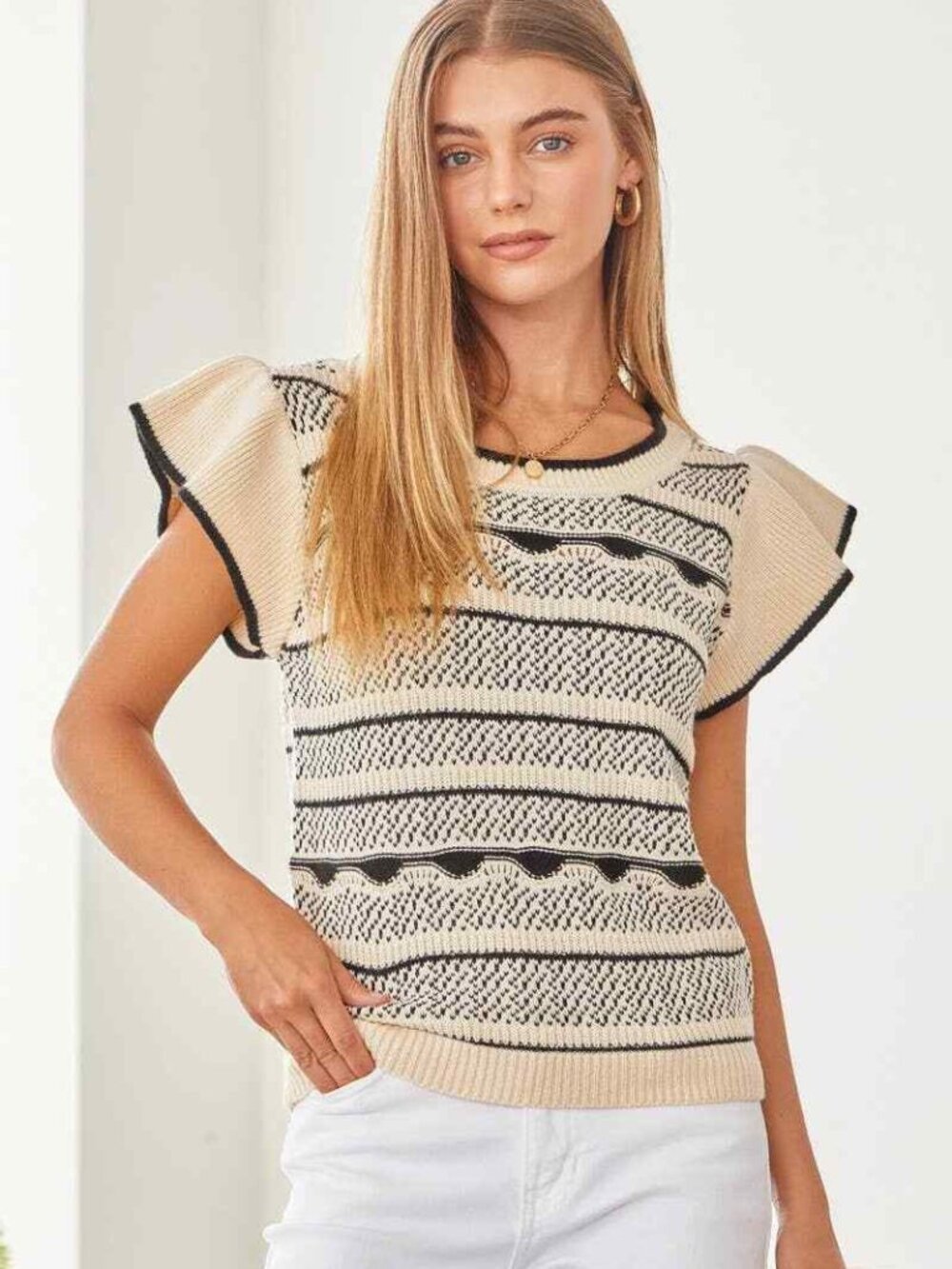 Flutter Sleeve Sweater Top Size L